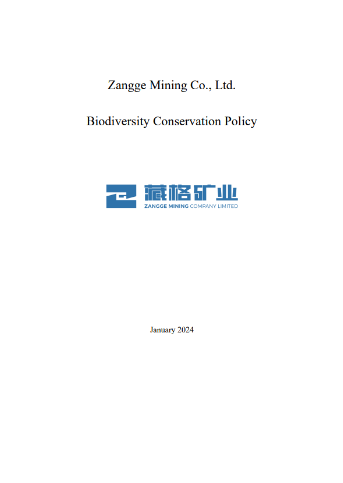 Biodiversity Conservation Policy of Zangge Mining Co., Ltd.