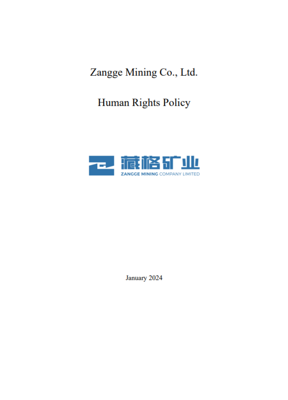 Human Rights Policy of Zangge Mining Co., Ltd.