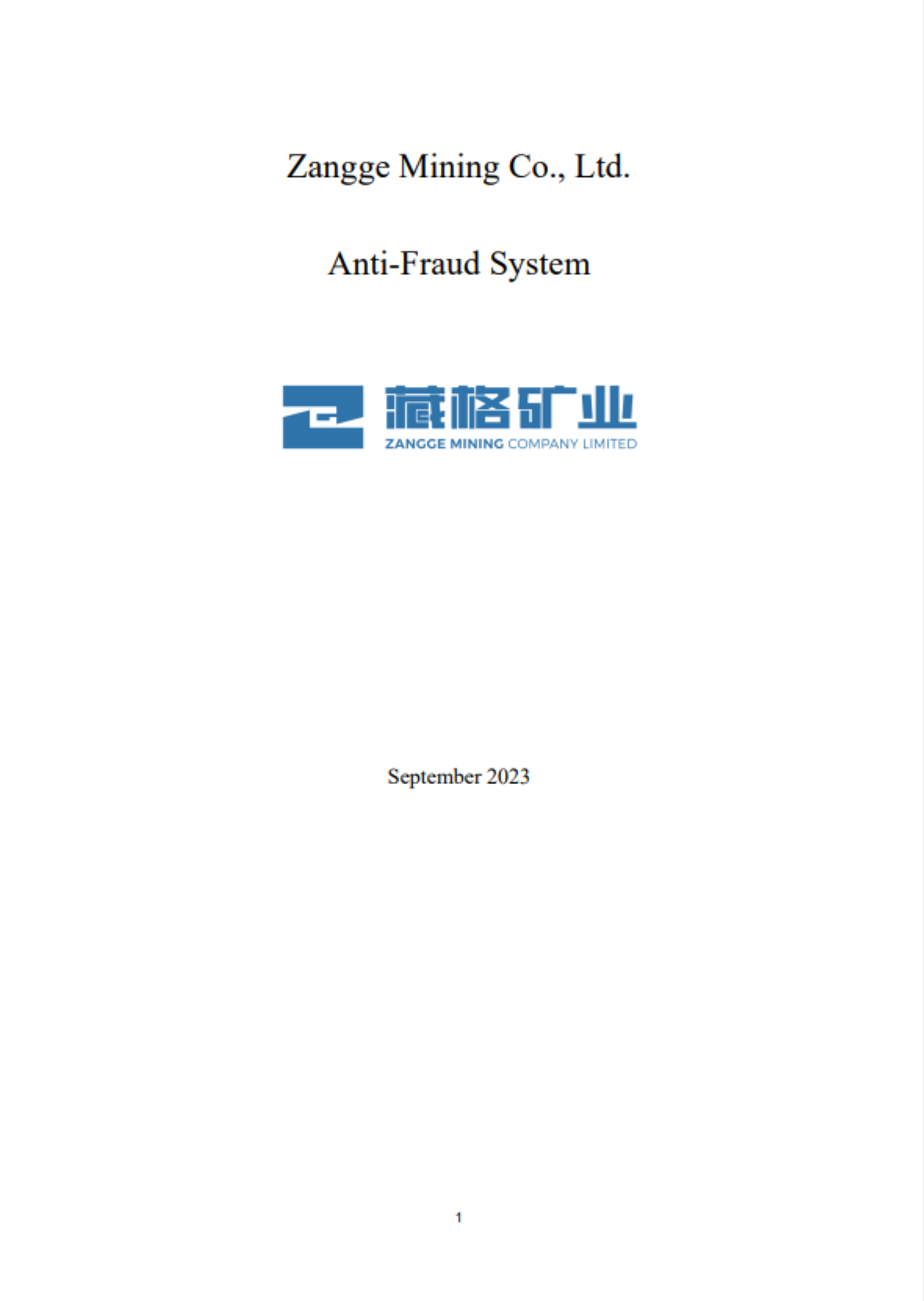 Zangge Mining Co., Ltd. Anti-Fraud System